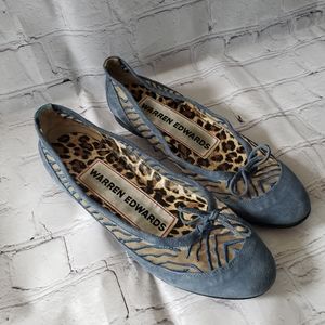 Warren Edwards Slate Blue Suede Ballet Flats Mesh Detail Womens Size 8